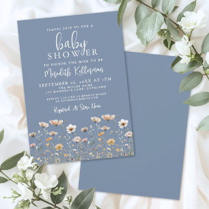 Stofbloem Baby Shower in Stofblauw Kaart