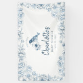 Stofbloem Baby Shower Welkombanner in Stofblauw Spandoek (Verticaal)