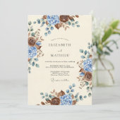 Stofbloem Blau Aardse Botanische Bruiloft Kaart (Staand voorkant)