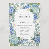 Stofbloem Blau Botanische Lente Bruiloft Kaart (Voorkant)