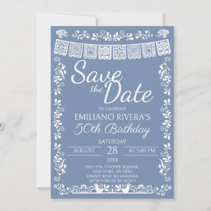 Stofbloem Blau Cielito Lindo Save the Date Verjaar Kaart