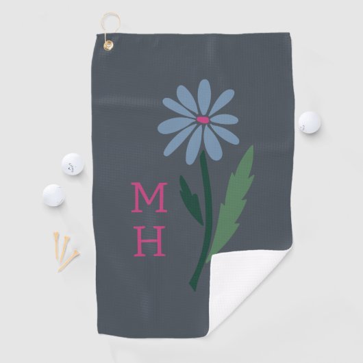 Stofbloem Blau Handgetekend Madeliefjes Monogram D Golfhanddoek (Insitu)