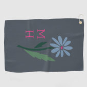 Stofbloem Blau Handgetekend Madeliefjes Monogram D Golfhanddoek (Horizontaal)