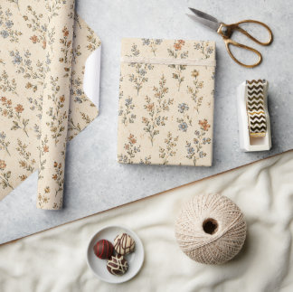 Stofbloem Blau Terracotta Ditsy Bloemen Cadeaupapier