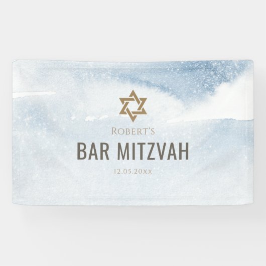 Stofbloem Blau Waterverf Bar Mitswa Banner (Horizontaal)