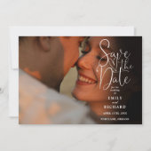 Stofbloem Blauw 2 Foto's Elegant Script Trouw QR C Save The Date (Voorkant)