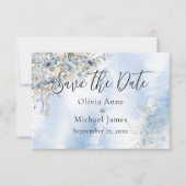 Stofbloem Blauw Aquarel Bloemendecor Bruiloft Save The Date (Voorkant)