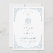 Stofbloem Blauw Barokke Trouw Save The Date (Voorkant)