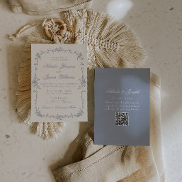 Stofbloem Blauw Bloem Boho Botanische QR Code Trou Kaart