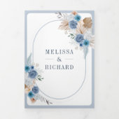 Stofbloem Blauw Bloem Boho Pampas QR Code Trouwen Drieluik Uitnodiging (Cover)