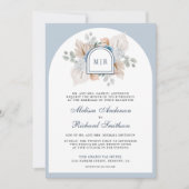 Stofbloem Blauw Bloem Boho Pampas QR Code Trouwen Kaart (Voorkant)