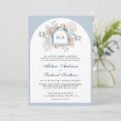 Stofbloem Blauw Bloem Boho Pampas QR Code Trouwen Kaart (Staand voorkant)