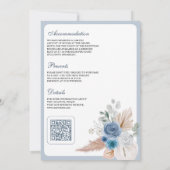 Stofbloem Blauw Bloem Boho Pampas QR Code Trouwen Kaart (Achterkant)