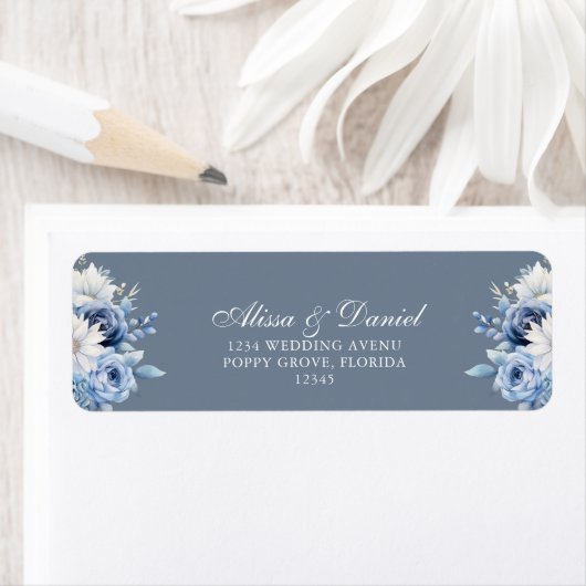 Stofbloem Blauw Bloem Bruiloft Retouradres Label (Insitu)