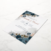 Stofbloem Blauw Bloem I Folie Bruiloft Uitnodiging (Gedraaid)