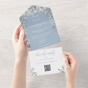 Stofbloem Blauw Bloem Slinger Lichtjes QR Code Tro All In One Uitnodiging