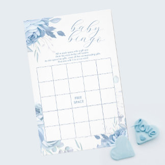 Stofbloem Blauw Bloemen BINGO Baby Shower Spel Flyer