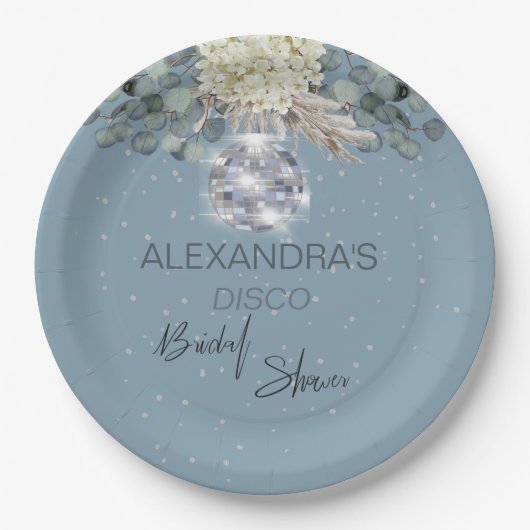 Stofbloem Blauw Bloemendisco Bal Bruiloftsfeest Papieren Bordje (Voorkant)