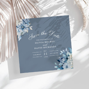 Stofbloem Blauw Bloemig Bewaar de Datum Elegant Ho Save The Date