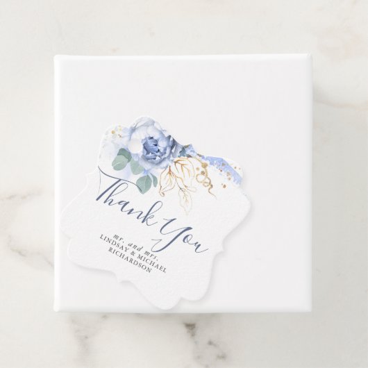 Stofbloem Blauw Bloemig Goud Groen Thank You Bedankjes Labels (In situ)