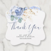 Stofbloem Blauw Bloemig Goud Groen Thank You Bedankjes Labels (Voorkant)