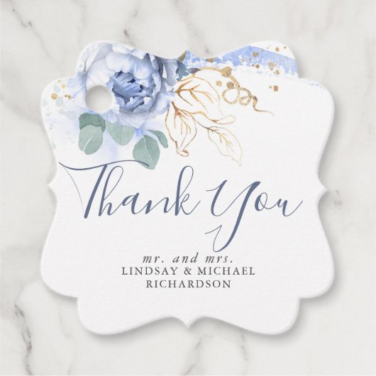 Stofbloem Blauw Bloemig Goud Groen Thank You Bedankjes Labels (Voorkant)