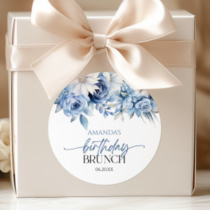 Stofbloem Blauw Bloemige Bloemen Verjaardag Brunch Ronde Sticker