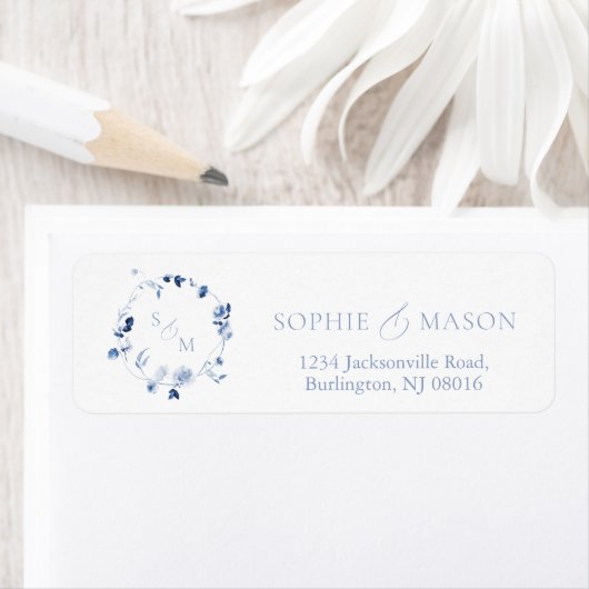 Stofbloem Blauw Bloemmotief Monogram Etiket (Insitu)