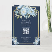 Stofbloem Blauw Bloemmotief Navy QR Code All-in-On (Achterkant)