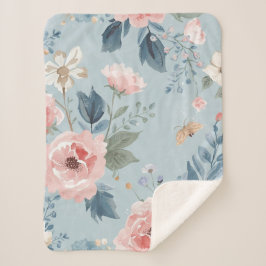 Stofbloem Blauw Bloemschildering Tuin Roze Bloesem Sherpa Deken