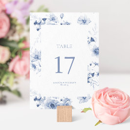 Stofbloem Blauw Bloemstuk Bruiloft Tafel Nummerkaa Kaart