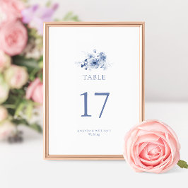Stofbloem Blauw Bloemstuk Bruiloft Tafel Nummerkaa Kaart