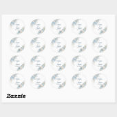 Stofbloem Blauw Bloemstuk Bruiloftsmonogram Waterv Ronde Sticker (Vel)