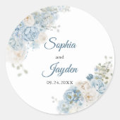 Stofbloem Blauw Bloemstuk Bruiloftsmonogram Waterv Ronde Sticker (Voorkant)