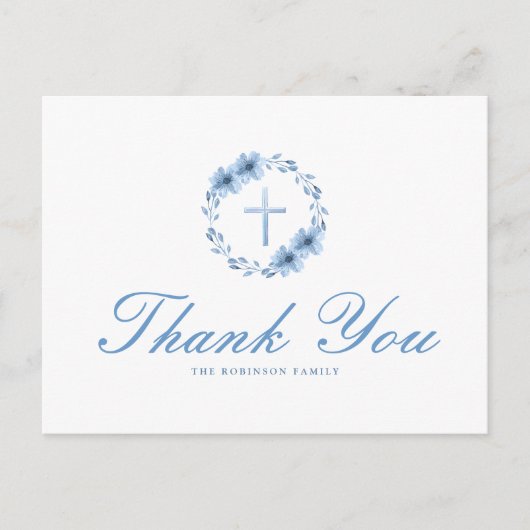 Stofbloem Blauw Bloemstuk Kruis Christelijke Dankj Briefkaart (Voorkant)