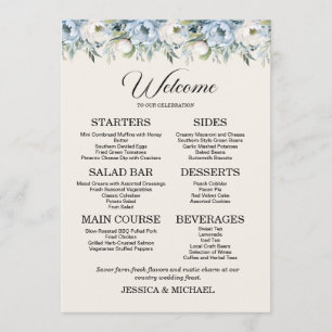 Stofbloem Blauw Bloemstuk Landelijke Trouwreceptie Menu