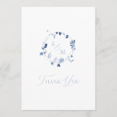 Stofbloem Blauw Bloemstuk Monogram Bedankkaart (Voorkant)