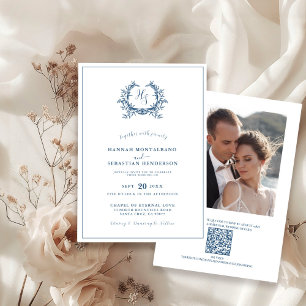 Stofbloem Blauw Bloemstuk QR Code Trouwfoto Kaart