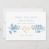Stofbloem Blauw Boheem Bloem Bruiloft  Save The Date (Voorkant)