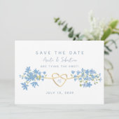 Stofbloem Blauw Boheem Bloem Bruiloft  Save The Date (Staand voorkant)