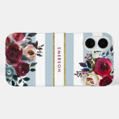 Stofbloem Blauw Boho Bloem Streep Monogram Case-Mate iPhone Case (Achterkant (horizontaal))