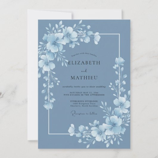Stofbloem Blauw Botanisch Aquarel Bruiloft Kaart (Voorkant)