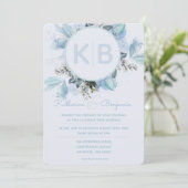 Stofbloem Blauw Botanisch Aquarel Monogram Kaart (Staand voorkant)