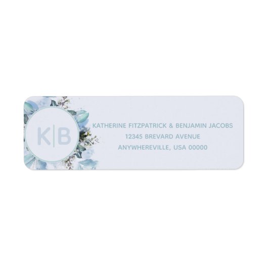 Stofbloem Blauw Botanisch Monogram Etiket (Voorkant)