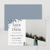 Stofbloem Blauw Botanische Foto Save The Date Aankondiging (Voorkant / Achterkant)