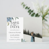 Stofbloem Blauw Botanische Foto Save The Date Aankondiging (Staand voorkant)