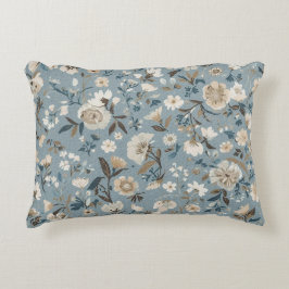 Stofbloem Blauw Bruin Crème Cottage Bloemmotief Accent Kussen