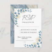 Stofbloem Blauw en Goud Bloem Bruiloft RSVP (Voorkant / Achterkant)