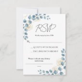 Stofbloem Blauw en Goud Bloemen Bruiloft RSVP Kaartje (Voorkant)