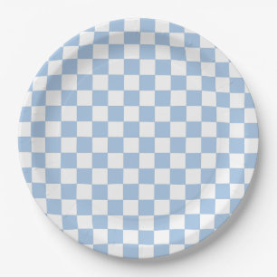 Stofbloem Blauw en Wit Geruit Papieren Bordje